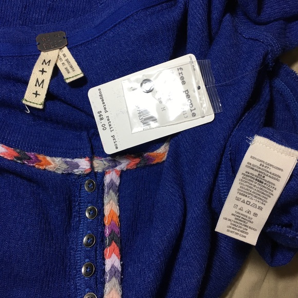 FREE PEOPLE RAINBOW THERMAL HENLEY, BLUE, SIZE SMALL, (NWT) - Picture 5 of 7
